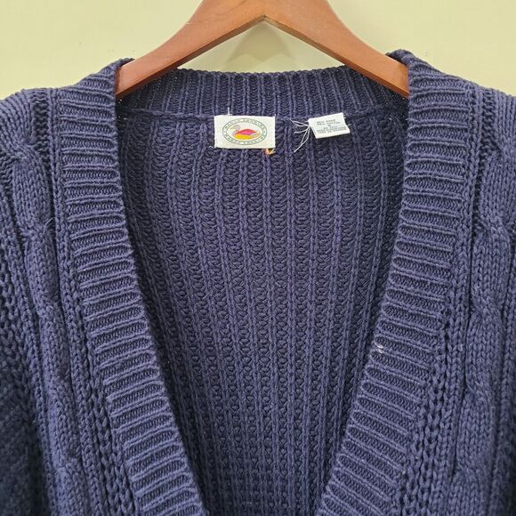 Marsh Landing Womens Cardigan Small Navy Chunky Knit Fisherman Grandpa Classic - Picture 3 of 9